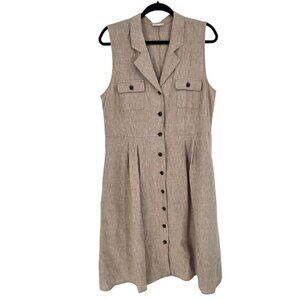 J jill love linen size large beige stone wash full button sleeveless dress